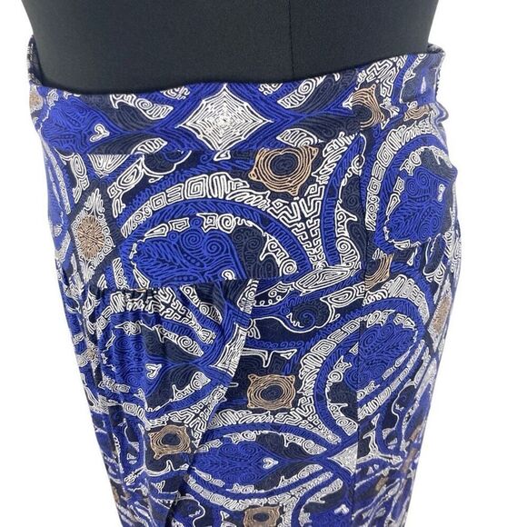 Maeve Anthropologie Cyprus XL Wrap Skirt Blue Motif Boho African Graphic Fits 1X - Picture 12 of 16